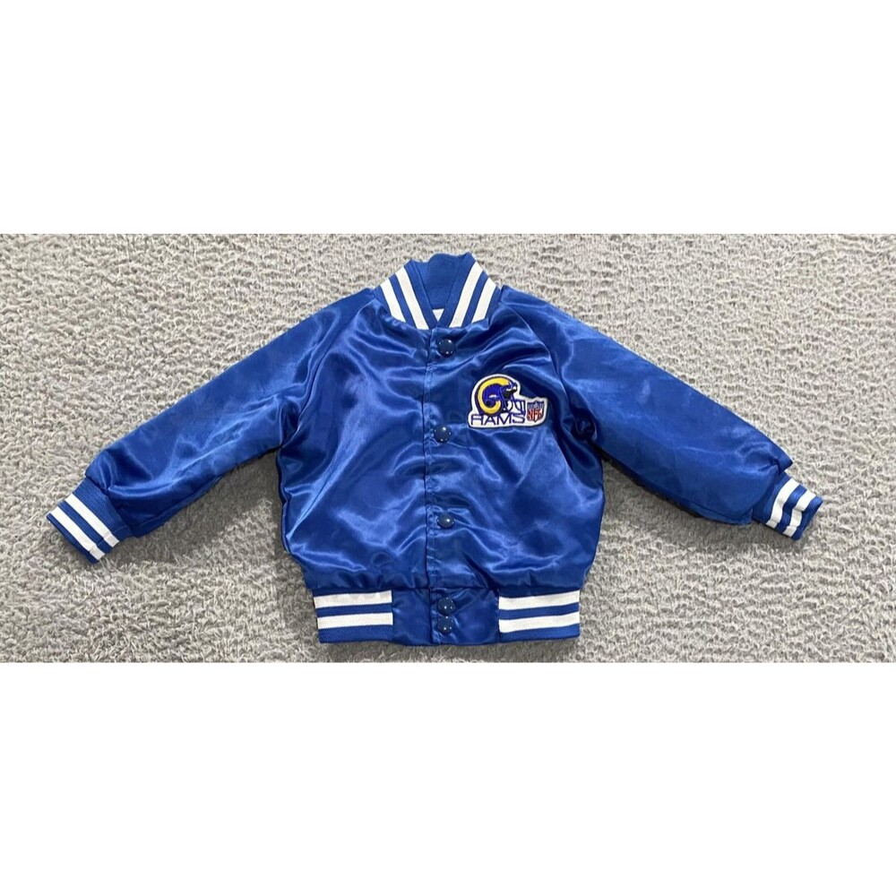 Vintage Los Angeles Rams Jacket Boys 2T Blue NFL Football Chalk Line Satin 80s